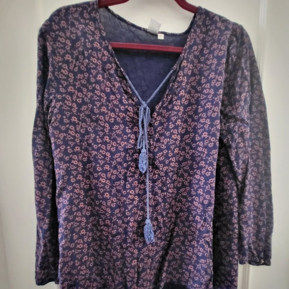 Twik Simons Navy Floral Long Sleeve Boho Blouse - Size Small